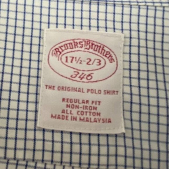 Brooks Brothers Men's Shirt 17.5 346 Non-Iron Regular Fit Blue Checkered Cotton - Picture 3 of 6